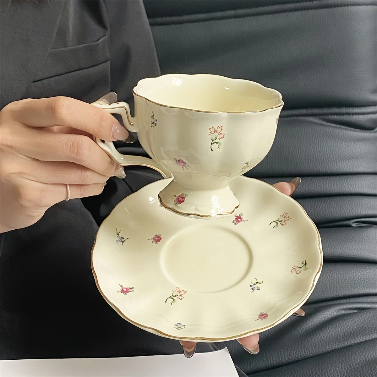 

Vintage European Coffee Cup Set Ceramic English Gold Trim Tea Cup French Cafe Home Use