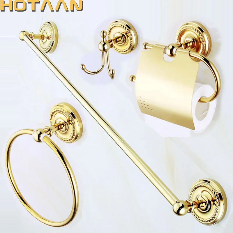 

HOTAAN .,brand new gold brass Bathroom Accessories Set,Robe hook,Paper Holder,Towel Bar,bathroom sets,HT-812200G-A