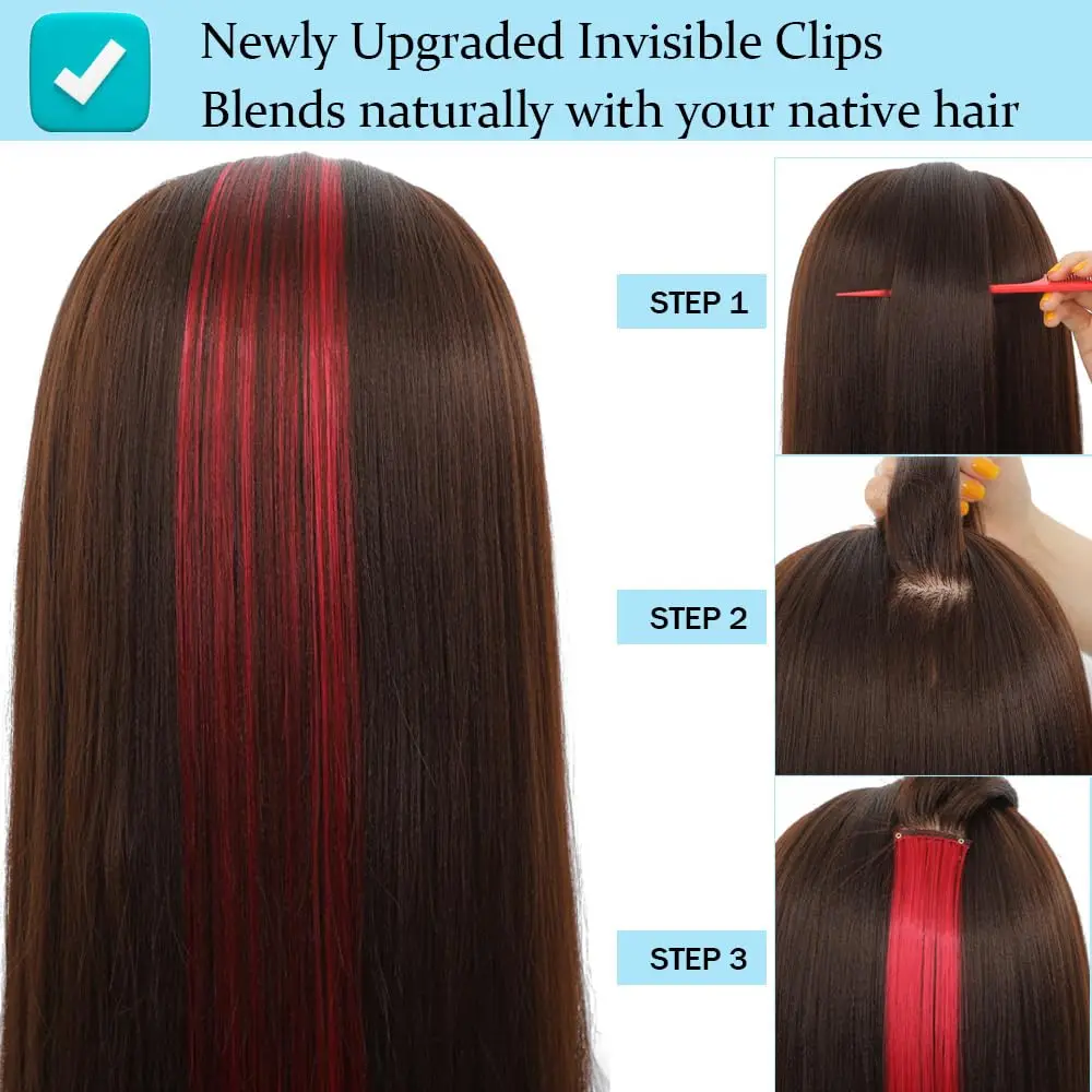 12 وصلات شعر ملونة بمشبك في 16 بوصة وصلات شعر ملونة مستقيمة للأطفال والبنات خصلات ملونة لهدايا الحفلات #5