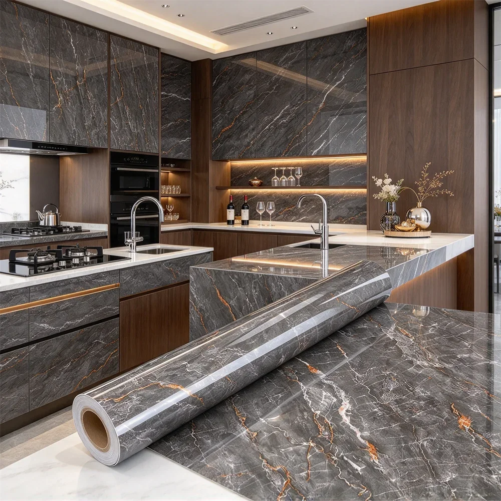 Removable Marble Vinyl Wallpaper Peel and Stick Self Adhesive Waterproof Decorative Sticker for Kitchen Bathroom Cabinet