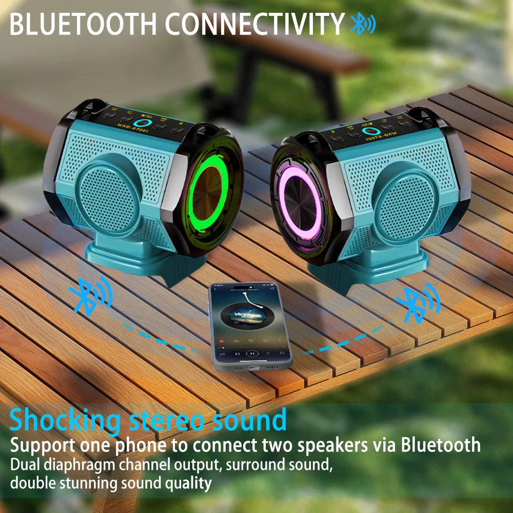 Cordless Bluetooth Speake for Worksite Camping and Parties Surround Sound Loudspeaker USB &Type-C Port For Makita 18V Battery