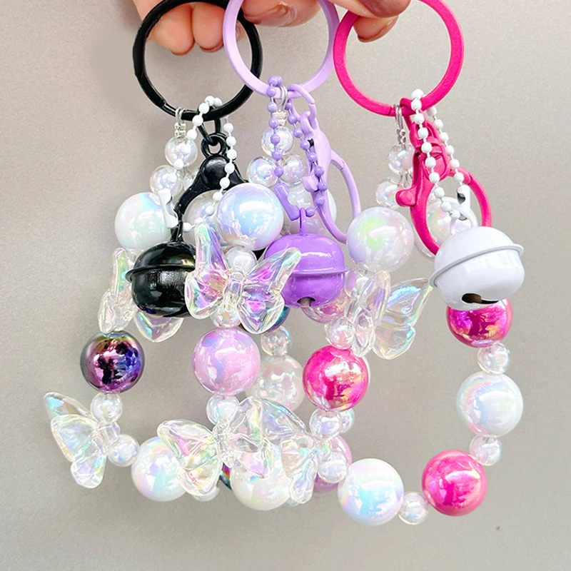 Colorful Butterfly Bowknot Acrylic Phone Chain Keychain Pendant Hand Painted Beads Phone Chain Bag Charms For Women Girls Gift