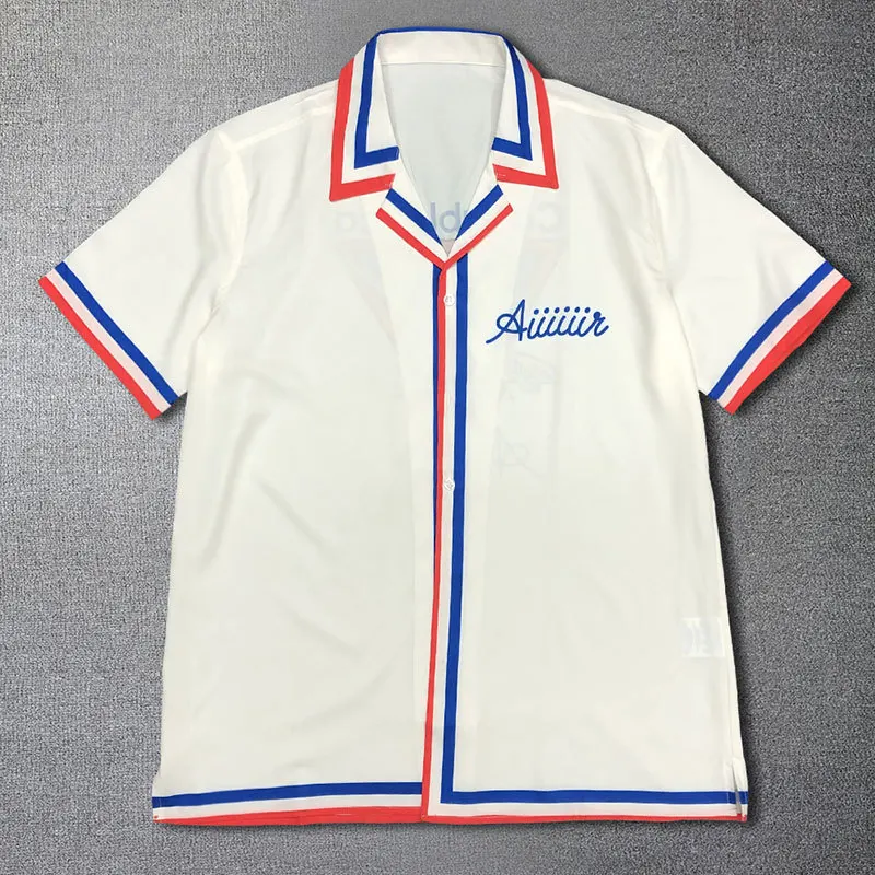 

Summer High Quality Lapel Streetwear Top Casual Shirt Homme Contrasting Letter Print Short-sleeved Shirts Short Top For Men