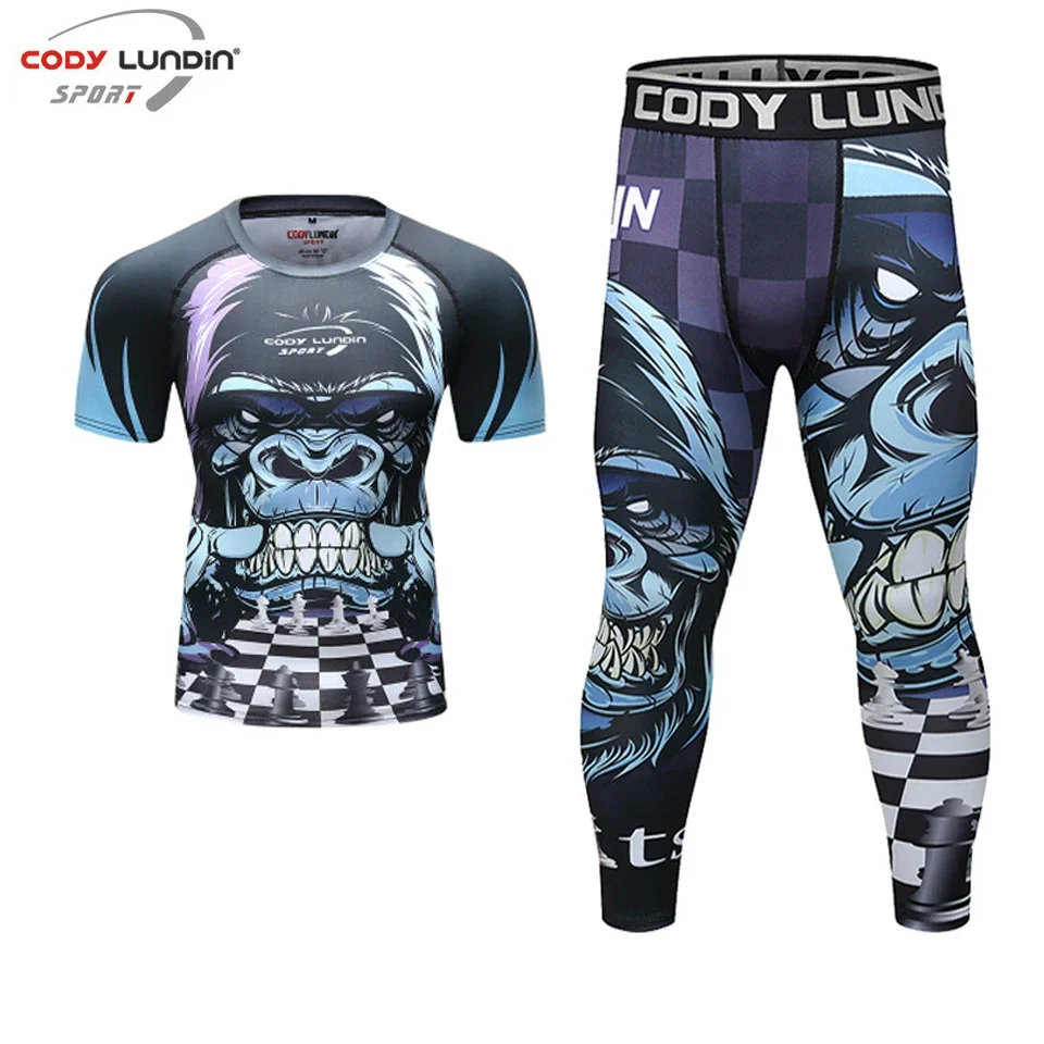 Heren Sneldrogende sportpakken Hardlooptraining Sportkleding MMA BJJ Bokstrainingspakken Gym Fitness Compressieshirt Broek Shorts Set