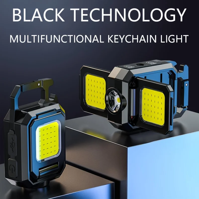 Portable 3-Head COB Mini Camping Lamp Multifunctional Keychain Light Type-C Work Lights Outdoor Flashlight
