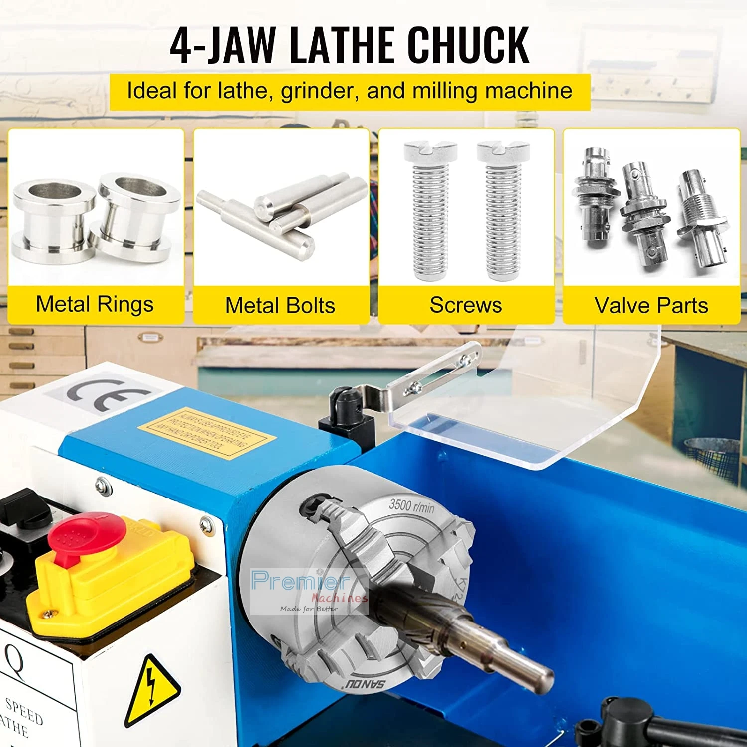 K72-100 Lathe Chuck 4 Inch 100mm 4 Jaw Independent Chuck SANOU Chuck for Mini Lathe