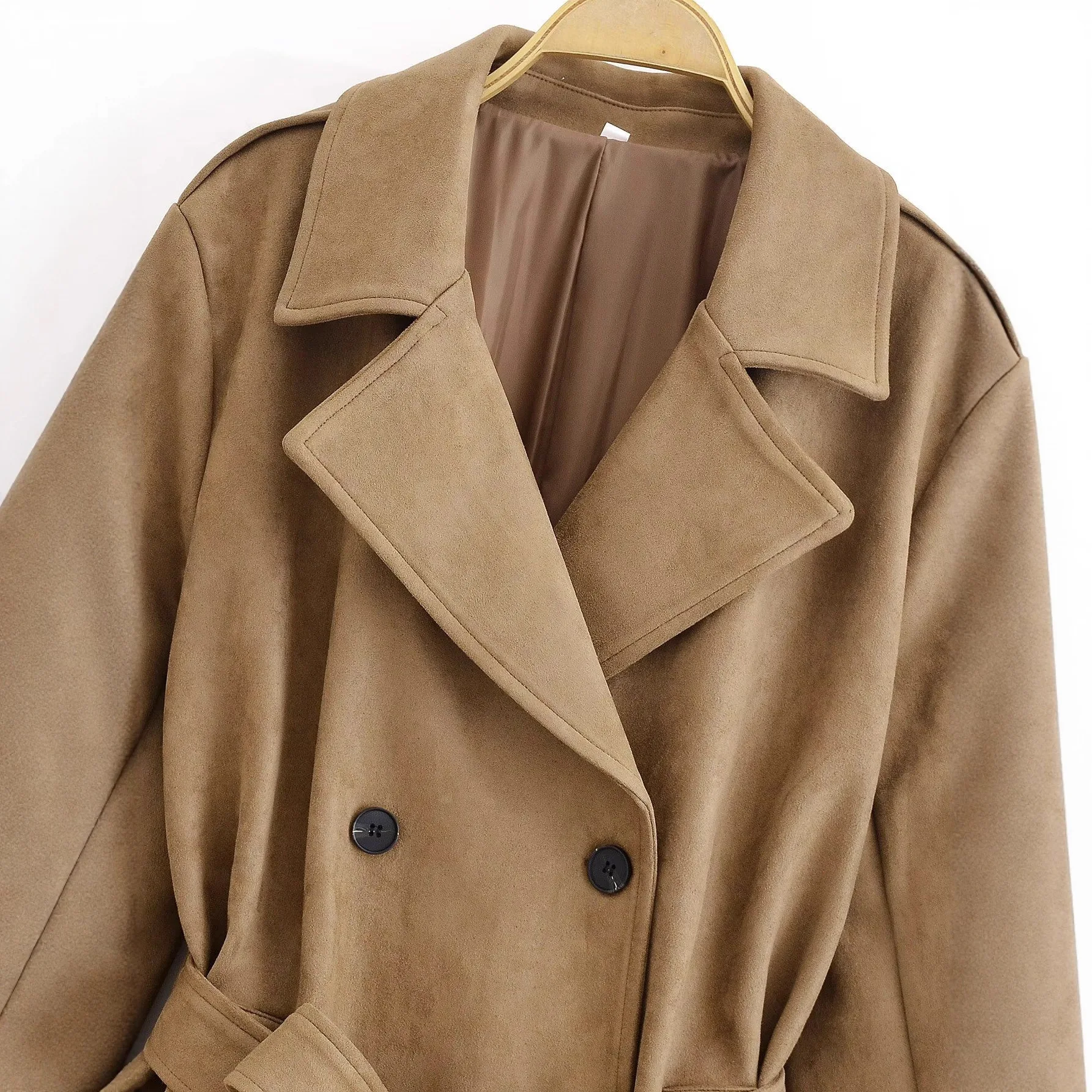 Cappotto in pelle scamosciata Faionable con cintura ingombrante in vita Capispalla ort vestibilità ampia da donna nuovo arrivo autunno transfrontaliero