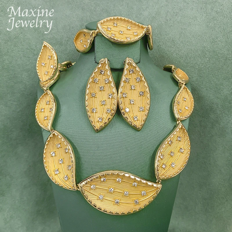 Original Leaf Shaped Exaggerated Choker Jewelry Set Collar Necklace Earrings Bracelet Ring African Bridal Wedding Party Gifts