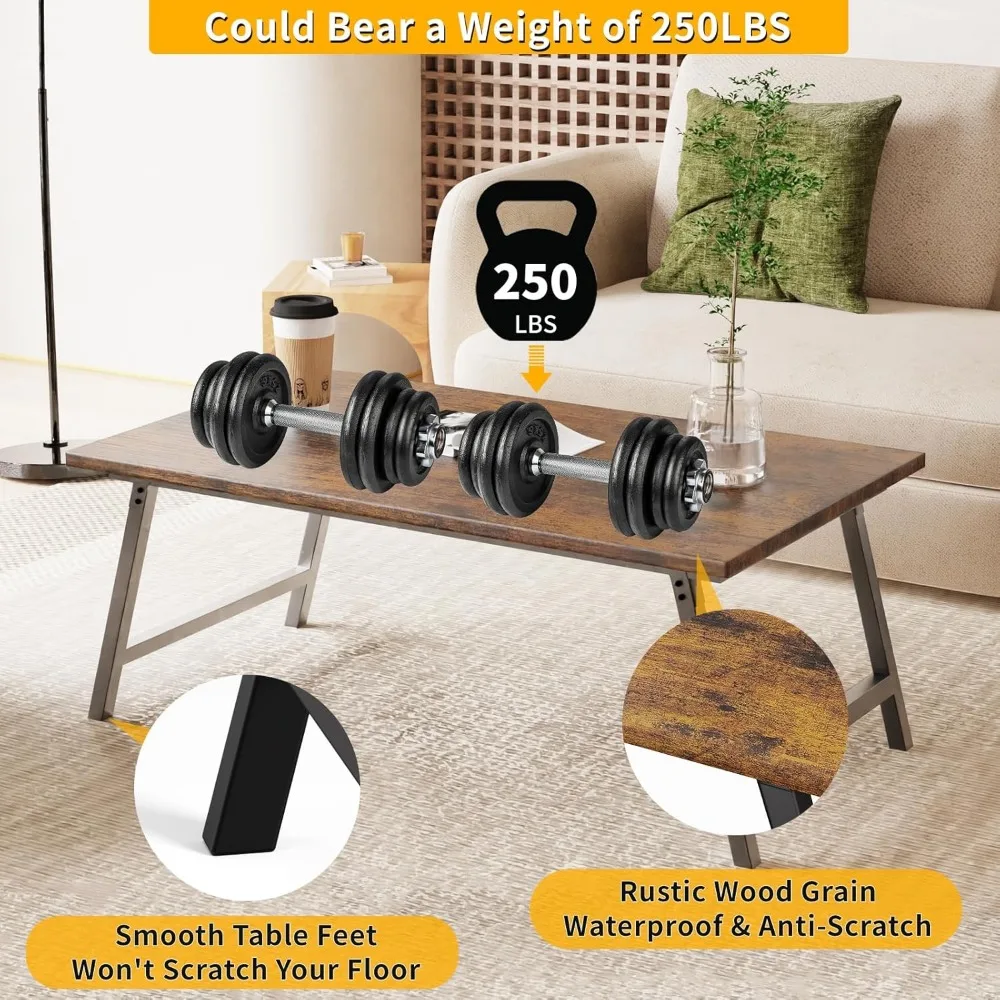 Folding Coffee Table, Portable Wood Low Table with Metal Legs,