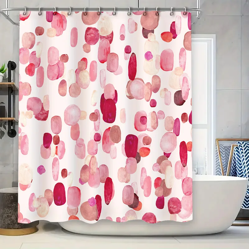 

Акварельная занавеска для душа в горошек, розовая, красная, белая, красочная, декор для ванны, полиэфирная ткань, водонепроницаемый карман для стержня, домашний декор для ванной комнаты