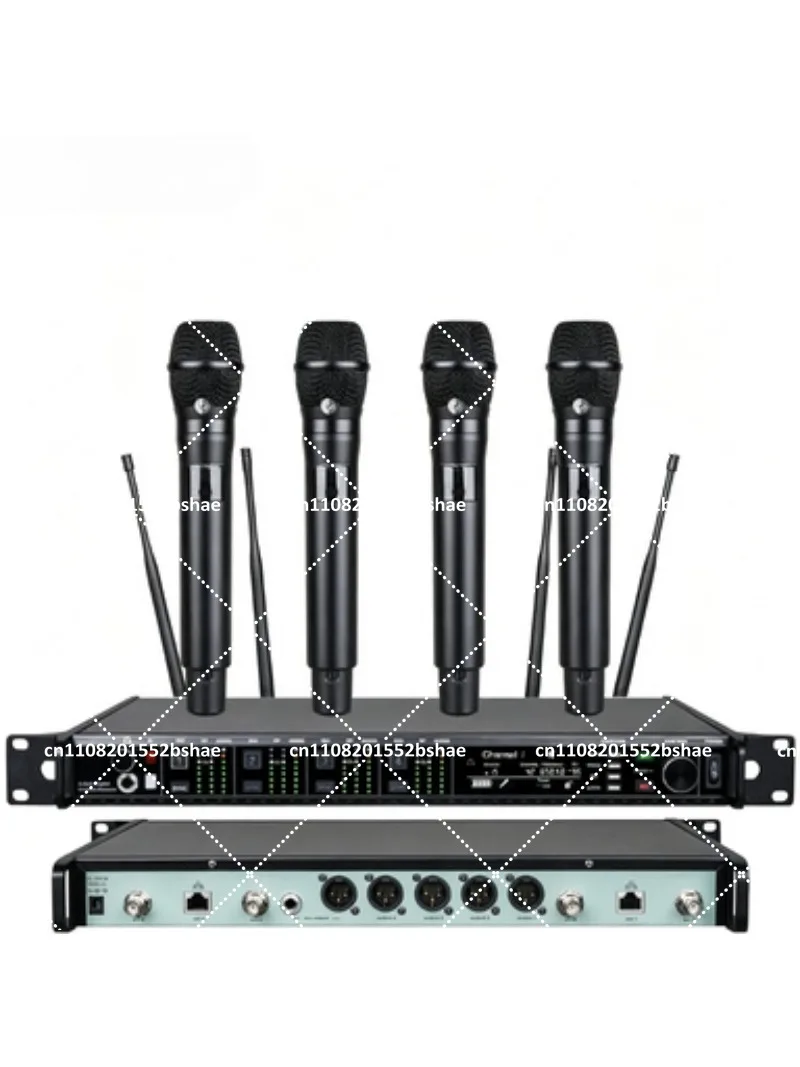 Professional Wireless Microphone System 4 Channel UHF Headset Lavalier Lapel Mic for Studio Stage Performance
