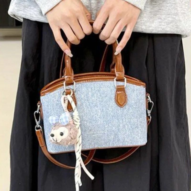 

Джинсовая ручная сумка-ведро в стиле ретро в стиле Харадзюку, женская синяя лоскутная сумка на плечо большой вместимости, женские повседневные универсальные сумки через плечо