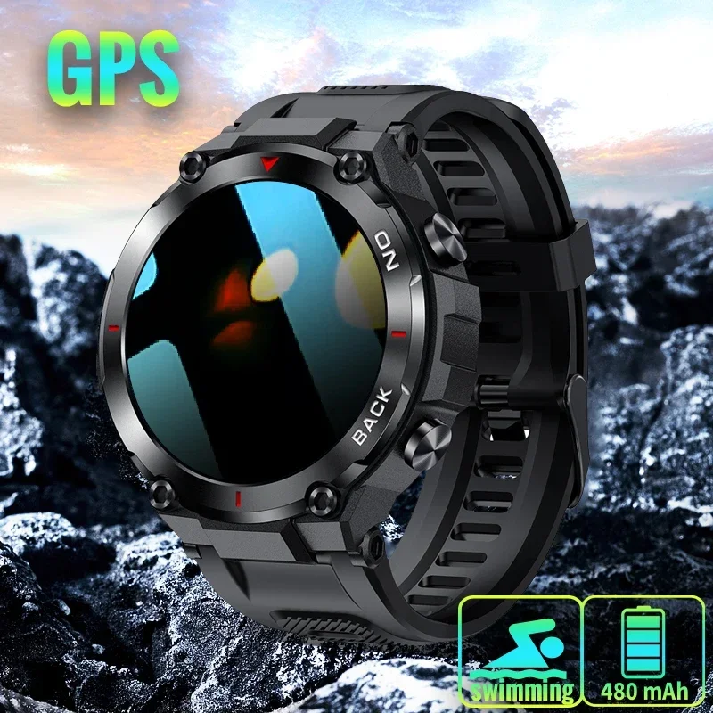 2024 New Men's Tactical Military Smartwatch - 5 ATM. IP68 Waterproof. for Android. Sports Fitness. GPS Integrated.