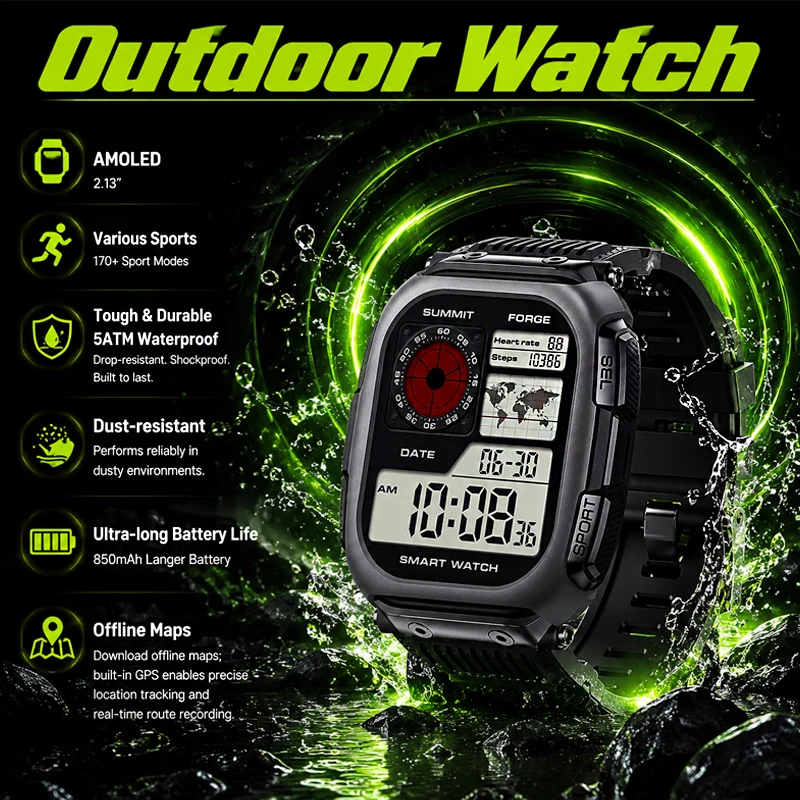 New GPS Smart Watch Bulit-in Compass 5ATM Waterproof Offline Maps Download 2.13