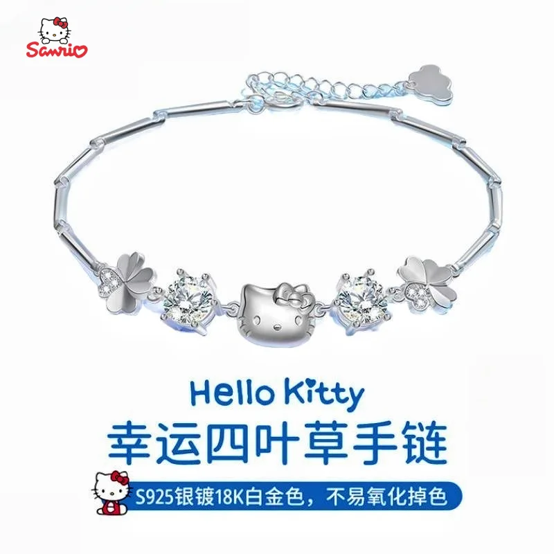 

Sanrio HelloKitty lucky four-leaf clover bracelet Kawaii niche design hand jewelry bestie Valentine's Day gift for girlfriend