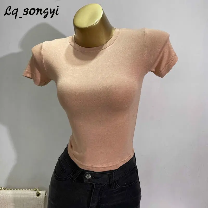 

Lq_songyi Sexy Base Slim Summer T Shirt Women High Strech Transparent Tight Tops Short Sleeve Solid Thin See-through T Shirts