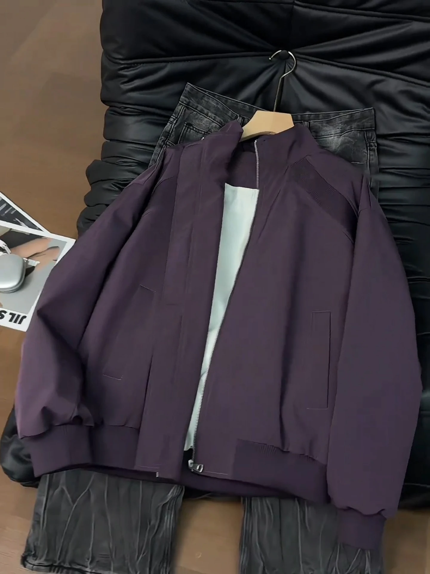 

Фиолетовая бейсбольная куртка в американском стиле, мужская весенняя модная короткая куртка в стиле High Street, теплая верхняя одежда, повседневная молодежная куртка свободного кроя