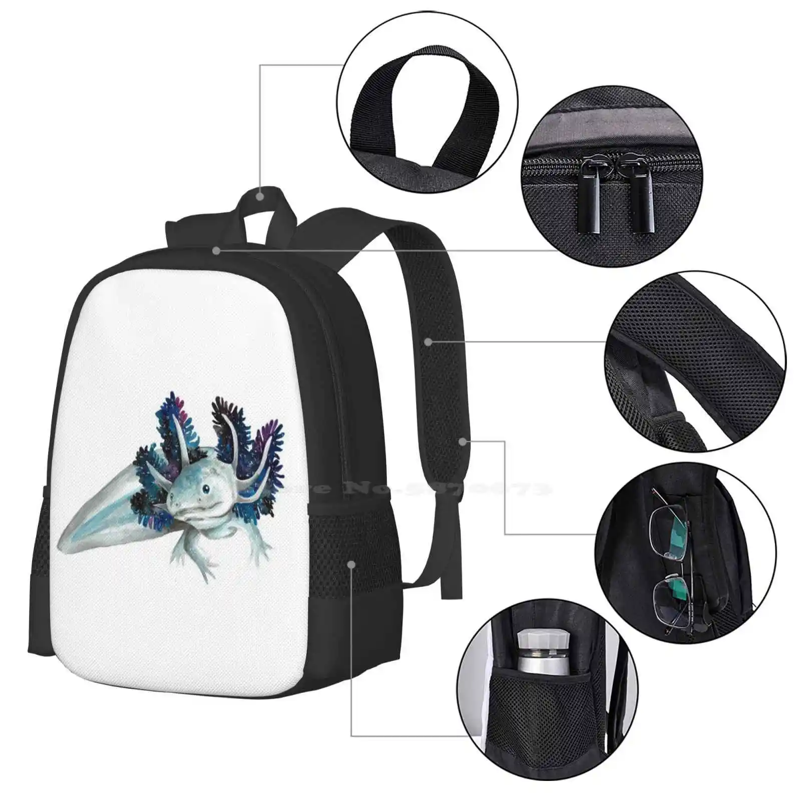 Kosmischer Axolotl Rucksack für Schüler Schule Laptop Reisetasche Haustier Axolotl Axie Galaxie einzigartige Axolotl Kunst Axolotl Haustier Ashley