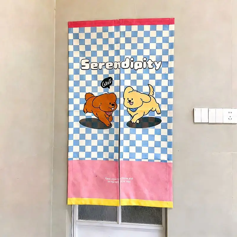 VIKAMA Korean Style Cute Puppy Half Door Curtain, Playful Puppy Fabric Room Divider for Kitchen, Pet Lover Decor