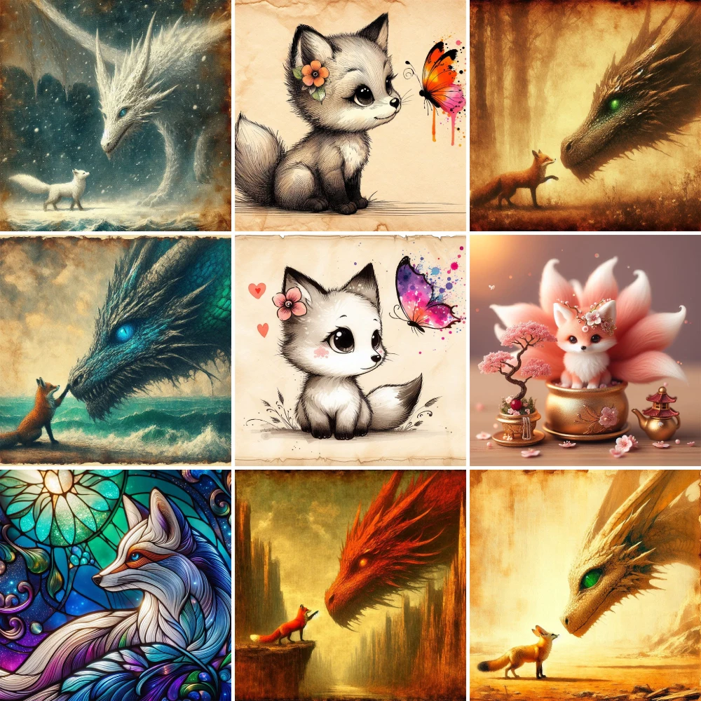 Animal Cute Fox Coloring By Numbers Painting Package Acrylic Paints 50*70 Canvas Pictures Loft Wall Picture For Adults Wall Art