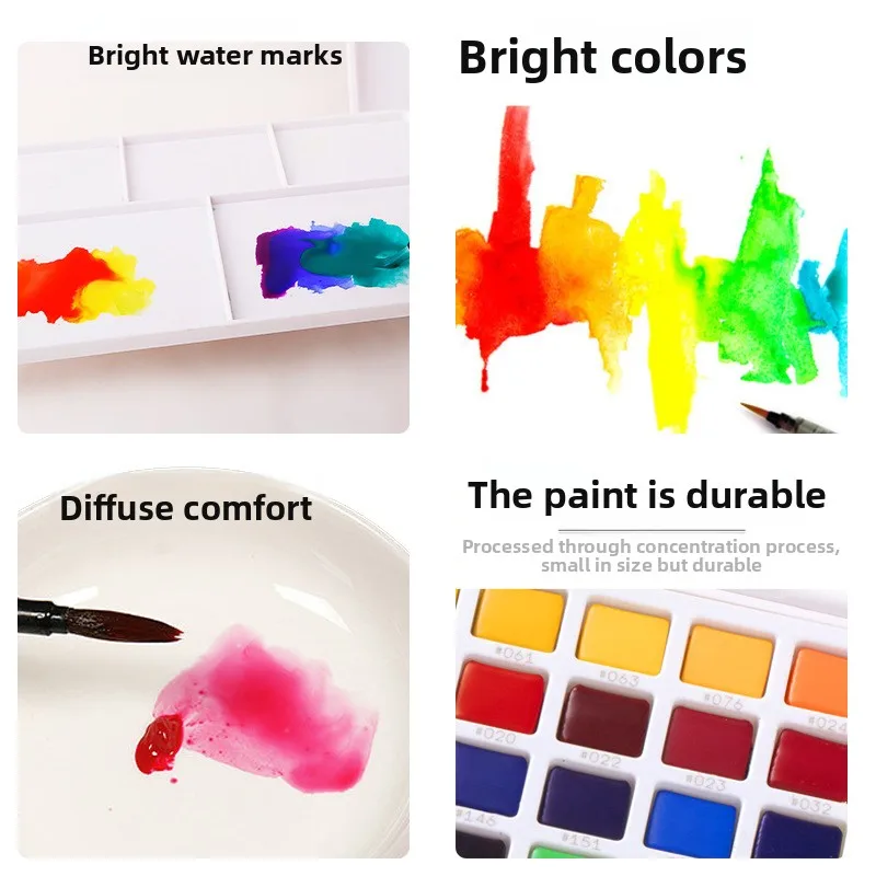 Solid Watercolor Paint Set 24 Colors Portable Travel Watercolor Pan Set with Water Brush and Sponge for Outdoor Sketching and