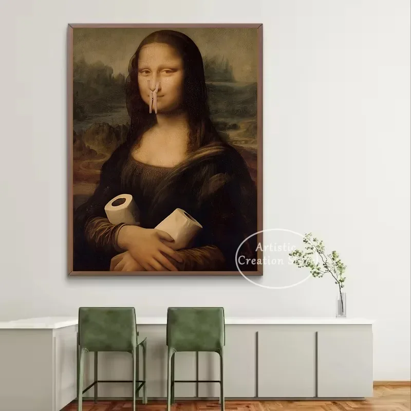 خمر الفكاهة الشهيرة صورة الحمام الموناليزا مضحك رائحة سيئة حائط لوح رسم الفن ديكور المنزل المرحاض