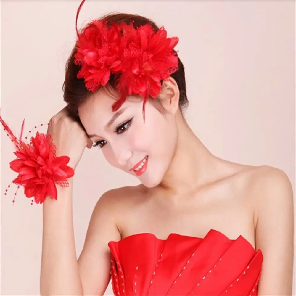 Brooch Latin Dance Performance Wedding Hair Accessories Feathers Hair Clip Bridal Hairpin Headdress Wrist Flower