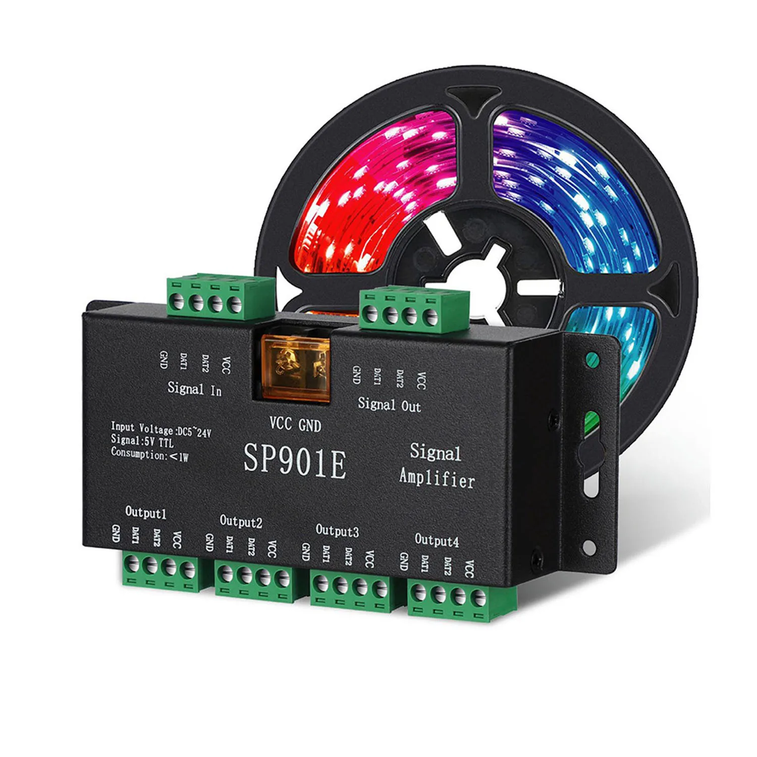 SP901E Amplificatore di segnale SPI per WS2811 WS2812B WS2813 Pixel RGB Strisce LED Ripetitore di segnale Indirizzabile Dream Color Tape DC5-24V