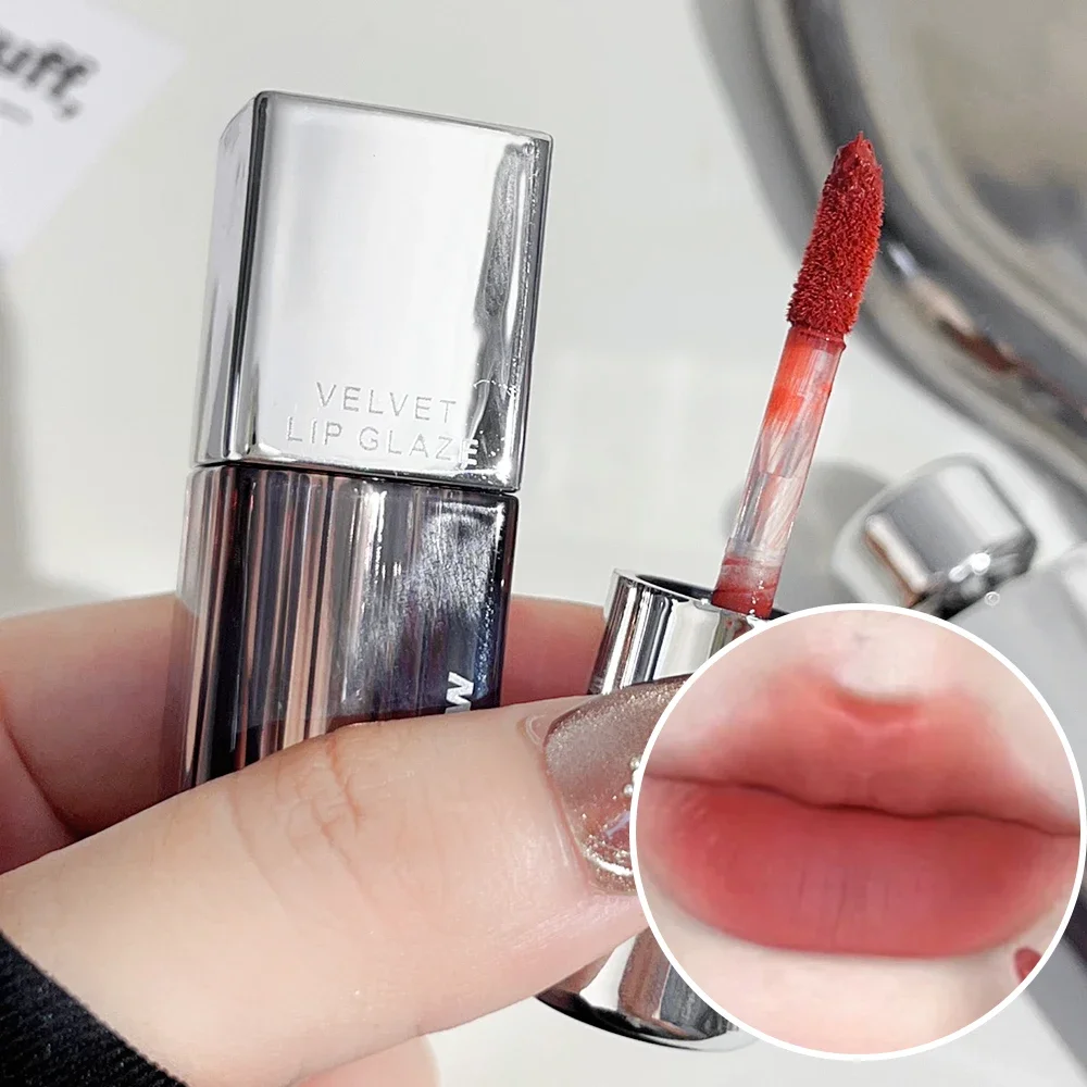 Red Matte Velvet Lip Glaze Waterproof Lasting Nude Red Brown Pink Lips Mud Liquid Lipstick Non-Stick Cup Makeup Korean Cosmetics