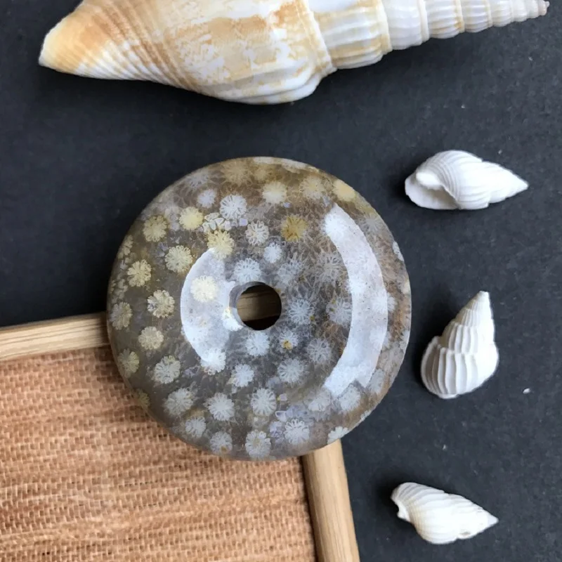 Ammonites Chrysanthemum Stone 35-40mm Donut Beads Natural Gemstone Diy Loose Bead For Jewelry Making 1 Piece