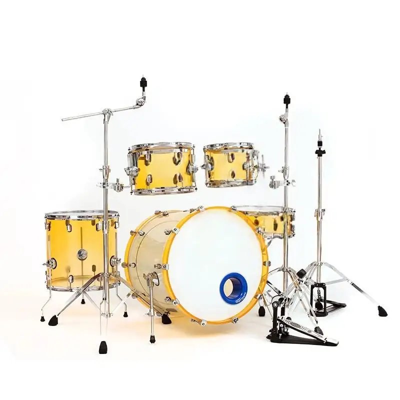 Adult Acrylic Transparent Aluminum Drum Set with Cowhide Heads Single Tier Hanging Design