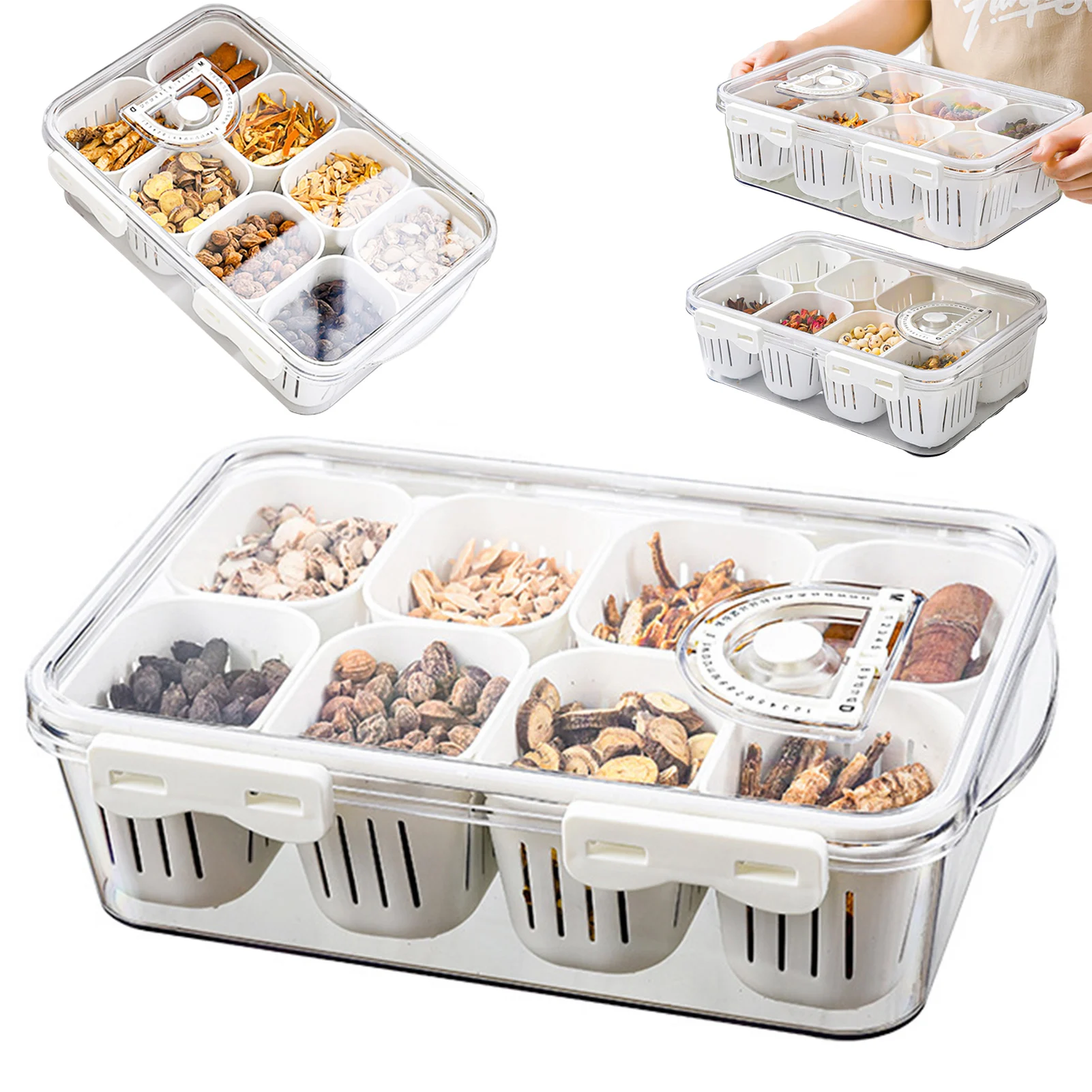 

Divided Veggie Tray with Lid Fruit Snack Fridge Organizer Suitable for Refrigerator Pantry