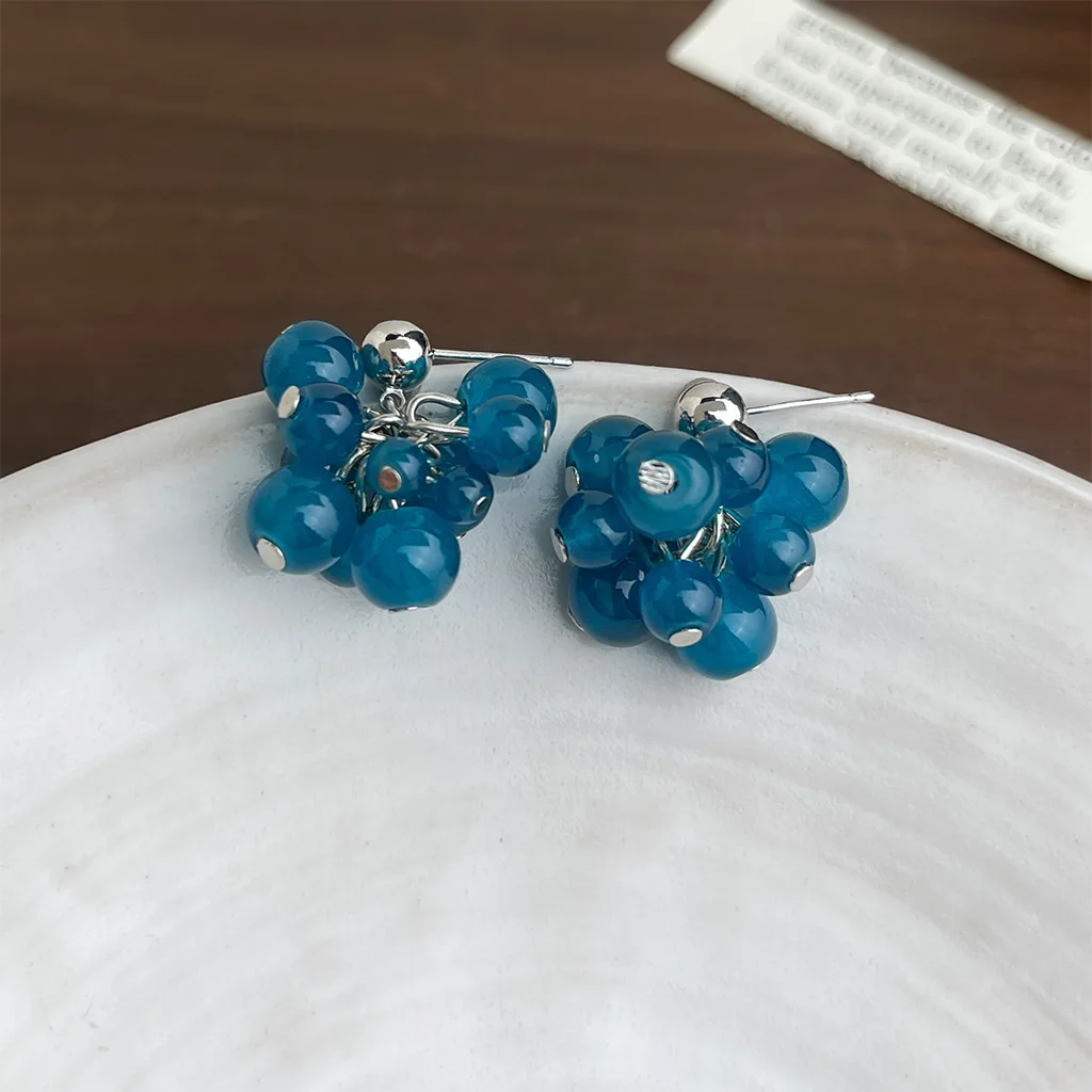 DIY accessories Small fresh blue flower earrings women's French oil painting feeling oil dripping earrings Korean fashion temper