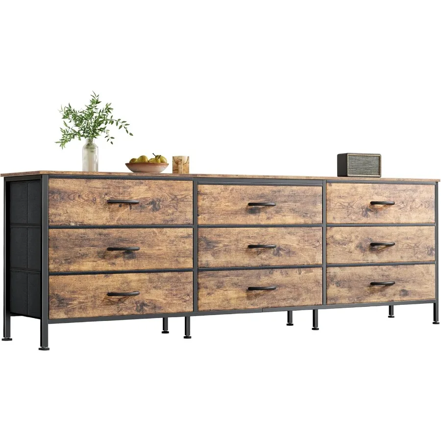 

63 Inch Dresser for Bedroom Dresser for Closet with 9 Drawers Large TV Stand for 55 65 70 Inch TV Entertainment Center with Sto