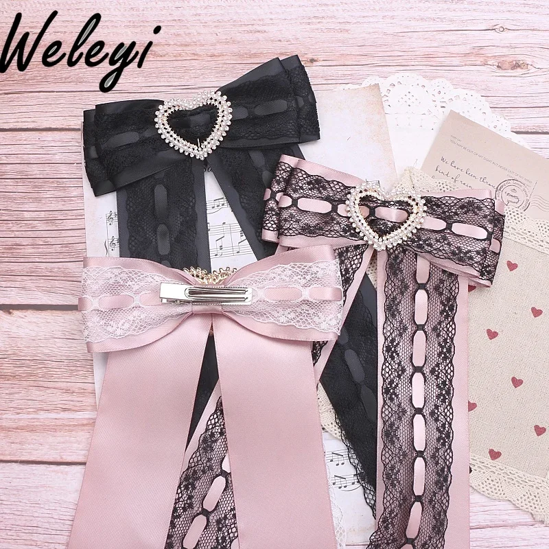 Japan Style Kawaii Bow Collar Decoration Mine Handmade Sweet Girl Accessories Jewelry Lace Love Rhinestone Buckle Big Bow Tie