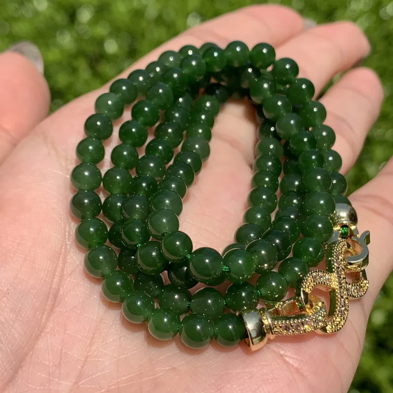 Natural Hetian Jade With 108 Small Beads, Women'S Clavicle Chain, Style Round Bead Necklace