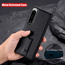 Metal Kickstand Case for Sony Xperia 1 5 10 III 5 II 10 IV Plain PU Leather Shockproof Case Cover for Xperia 1 IV 5 IV XQ-CT54