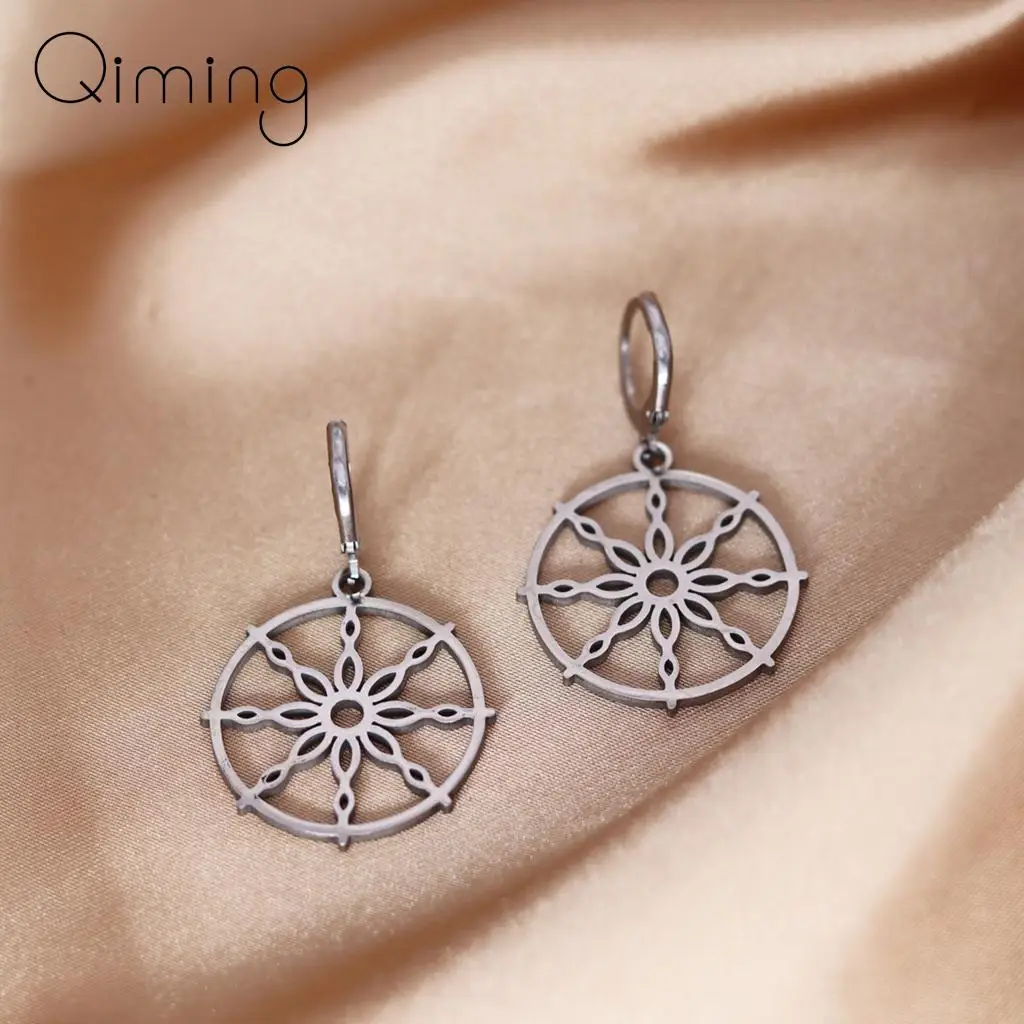 Серьги-кольца Dharma из нержавеющей стали в буддистском стиле, Женские Подвески в богемном стиле для йоги, ювелирные изделия, серьги в подарок