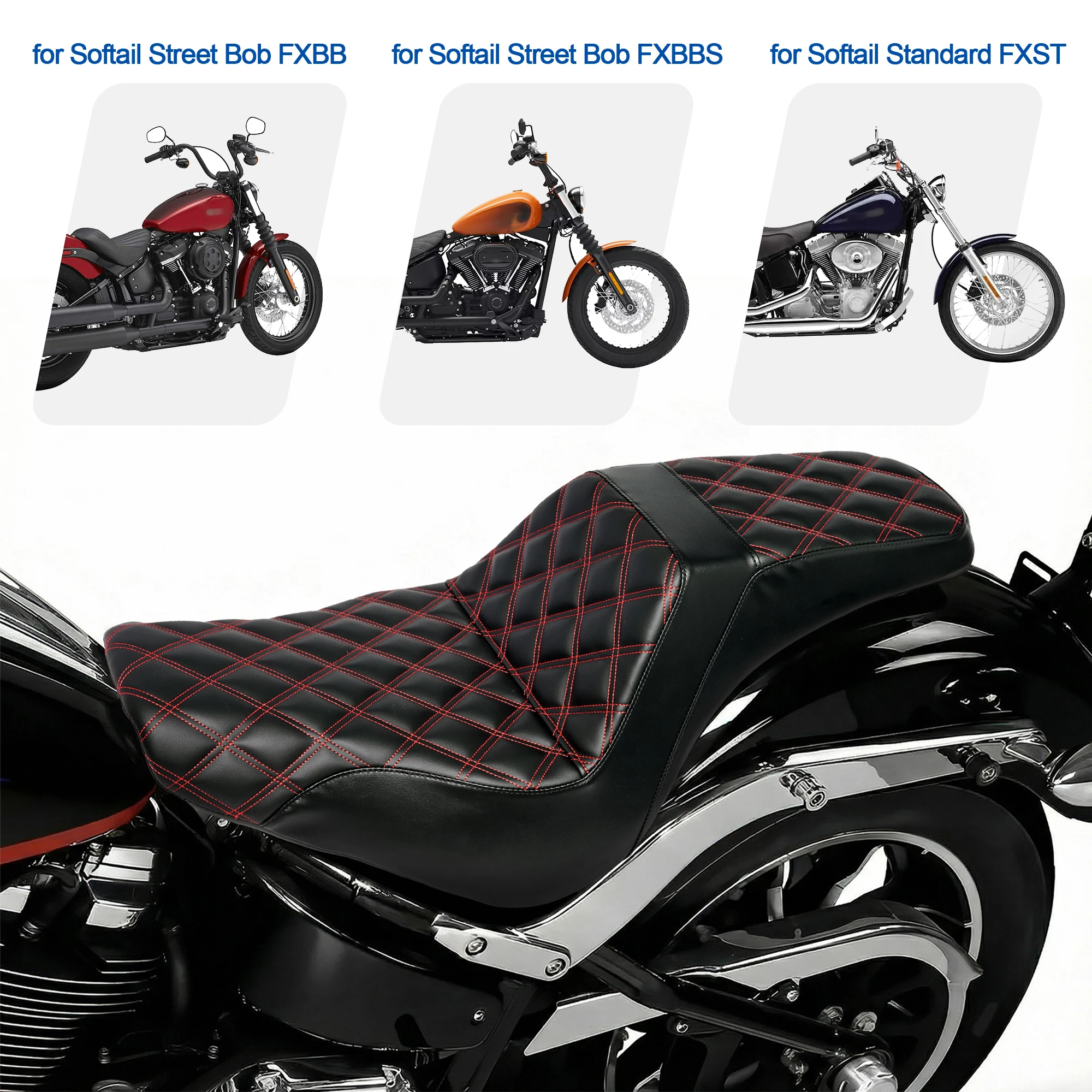 Мотоциклетное сиденье для водителя и пассажира Red Rhombus для Harley Softail Street Bob FXBB FXBBS 2018-2023, Softail Standard FXST 2020-2023