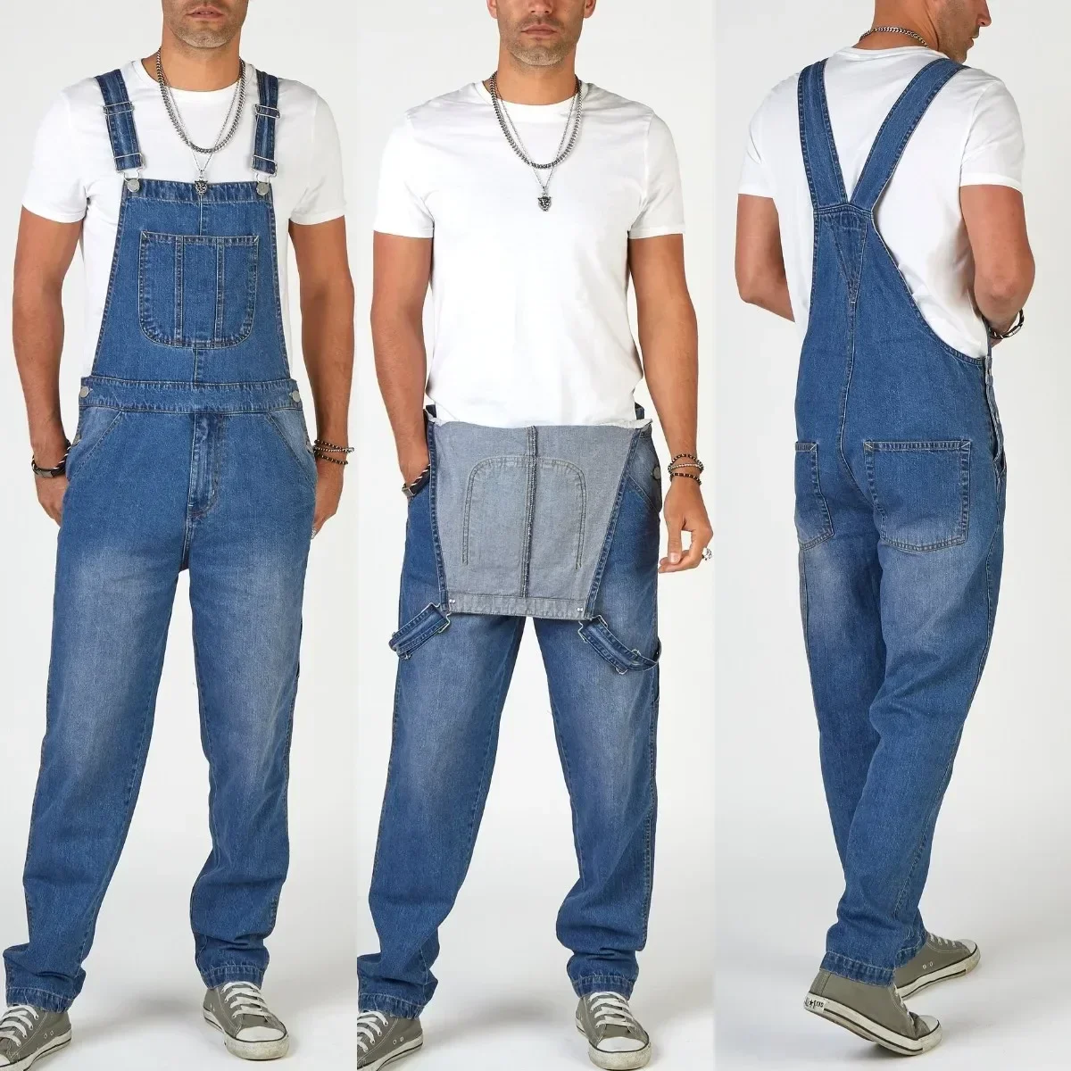 Denim Jeans Mens Overalls 2024 Men Pockets Casual Loose Long Pants Slim Splice Straight Rompers Autumn Plus Size Long Jeans Men