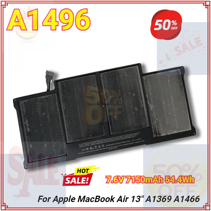 

New Laptop Battery A1496 for Apple MacBook Air 13" A1466 2012/2013/2014/2015/2017 MD760LL/A MD761CH/A A1369 7.6V 7150mAh 54.4Wh