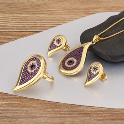 Nidin New Trendy Evil Eye Jewelry Sets Pendant Necklace Earrings Ring Adjustable For Women Copper Inlaid Zircon Accessories Gift