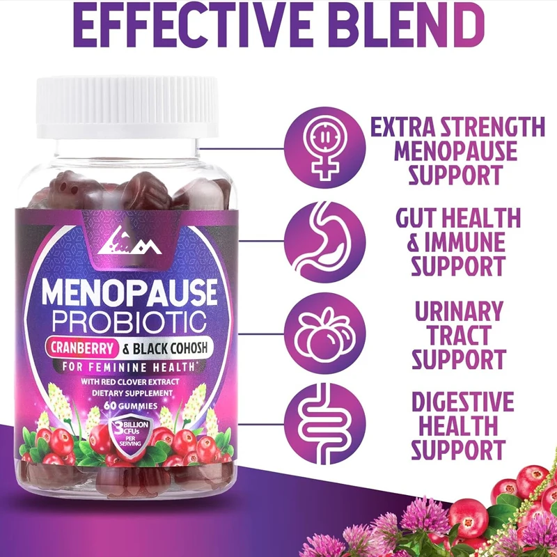 Women's menopausal probiotic gummies, 3 billion colony units, night sweats, emotional fluctuations -60 gummies