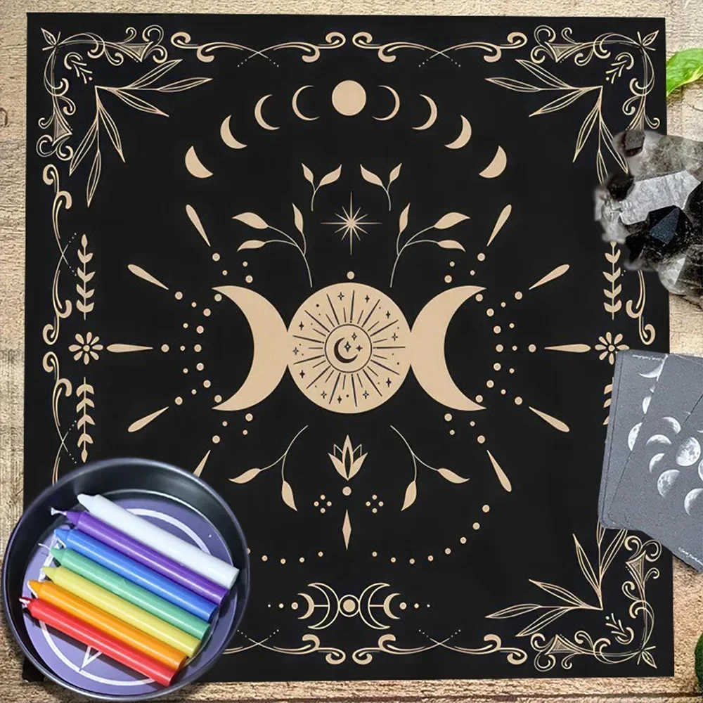 Tarot Tablecloth Moon Phase Divination Altar Cloth Triple Moon Altar Decor Tarot Cloth For Spread Tarot Reading Cloth Game Pad