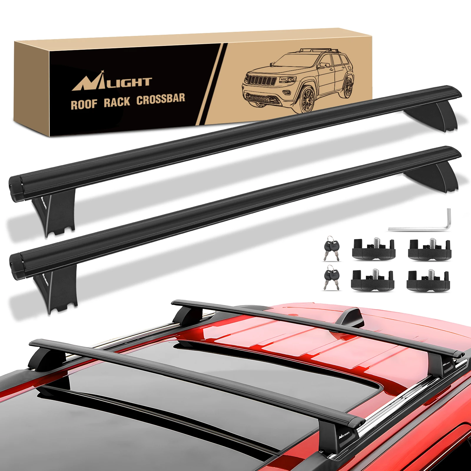 Nilight Roof Rack Cross Bars Fit for Jeep Grand Cherokee 2011 12 13 14 15 16 17 18 19 20 2021 with Grooved Side Rails, Aluminum Crossbars with Anti-Theft Lock for Cargo Carrier Kayak Tent Snowboard