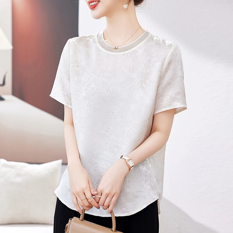 

Элегантные женские блузки из 100% натурального шелка, лето 2026, в китайском стиле, с коротким рукавом, винтажные, с принтом, свободного кроя