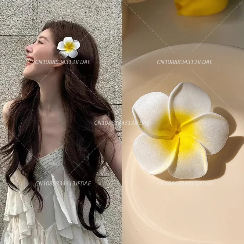 3 uds. Pinzas para el cabello de flor de Plumeria soleada para mujeres y niñas, horquillas, pasadores de flores de huevo, accesorios hawaianos para el cabello fiesta de boda