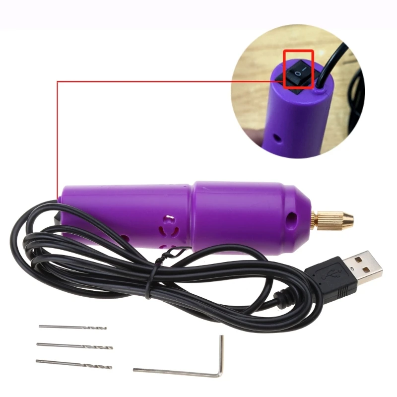 Mini Small Electric Drill Portable Mini Small USB Drills Handheld Micro USB Drill with 3pcs Bits and L Pins for DC 5V