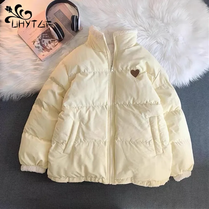 Cute Embroidery Women Parkas Coat Winter Thick Hairy Korean Loose Warm Jacket For Women Double Sided Design Pink Student Clothes