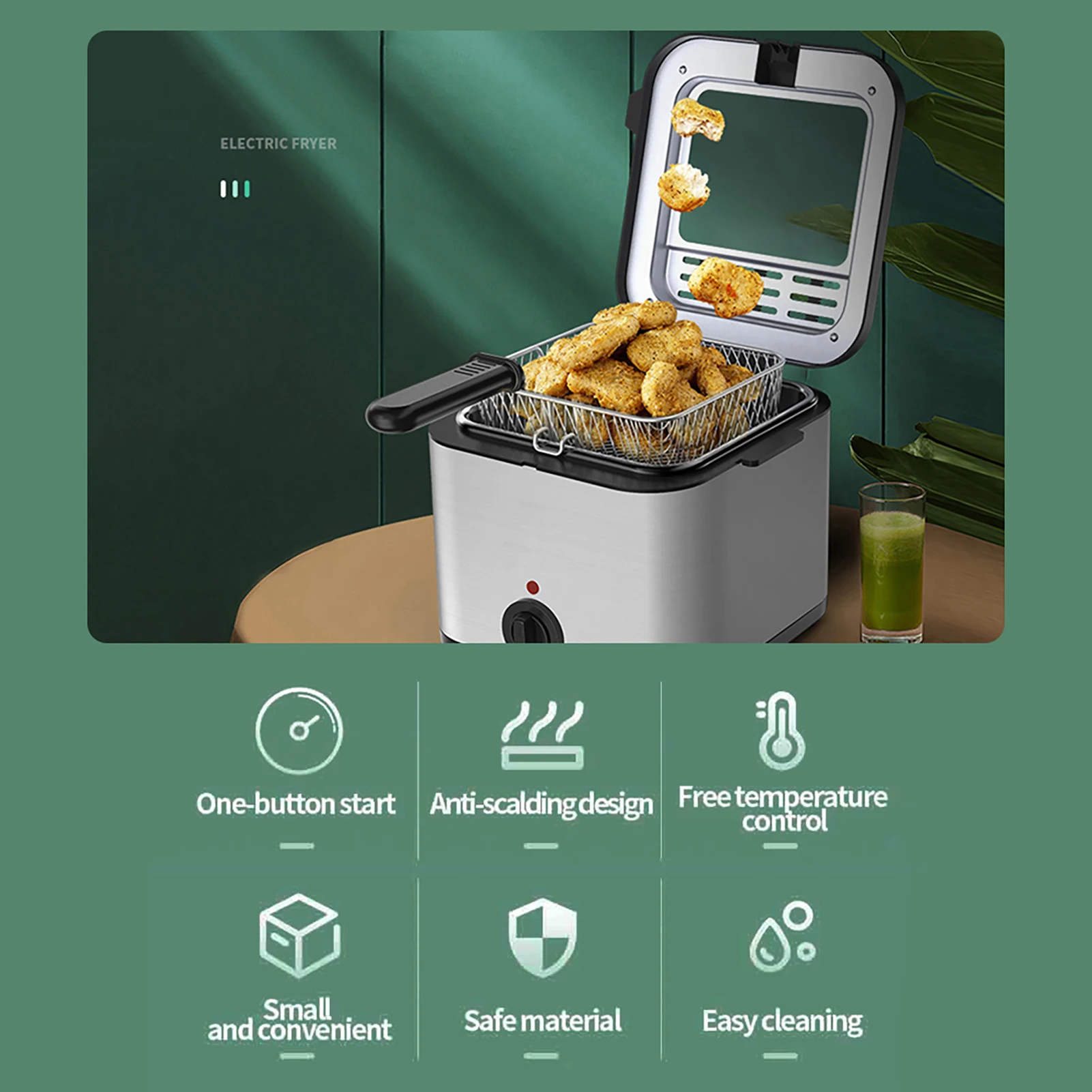 Stainless Steel  Fryer with Basket 2.5 Liter Oil/1000 /Temp Control/Non Stick/Dishwasher Safe Parts Stainless Steel